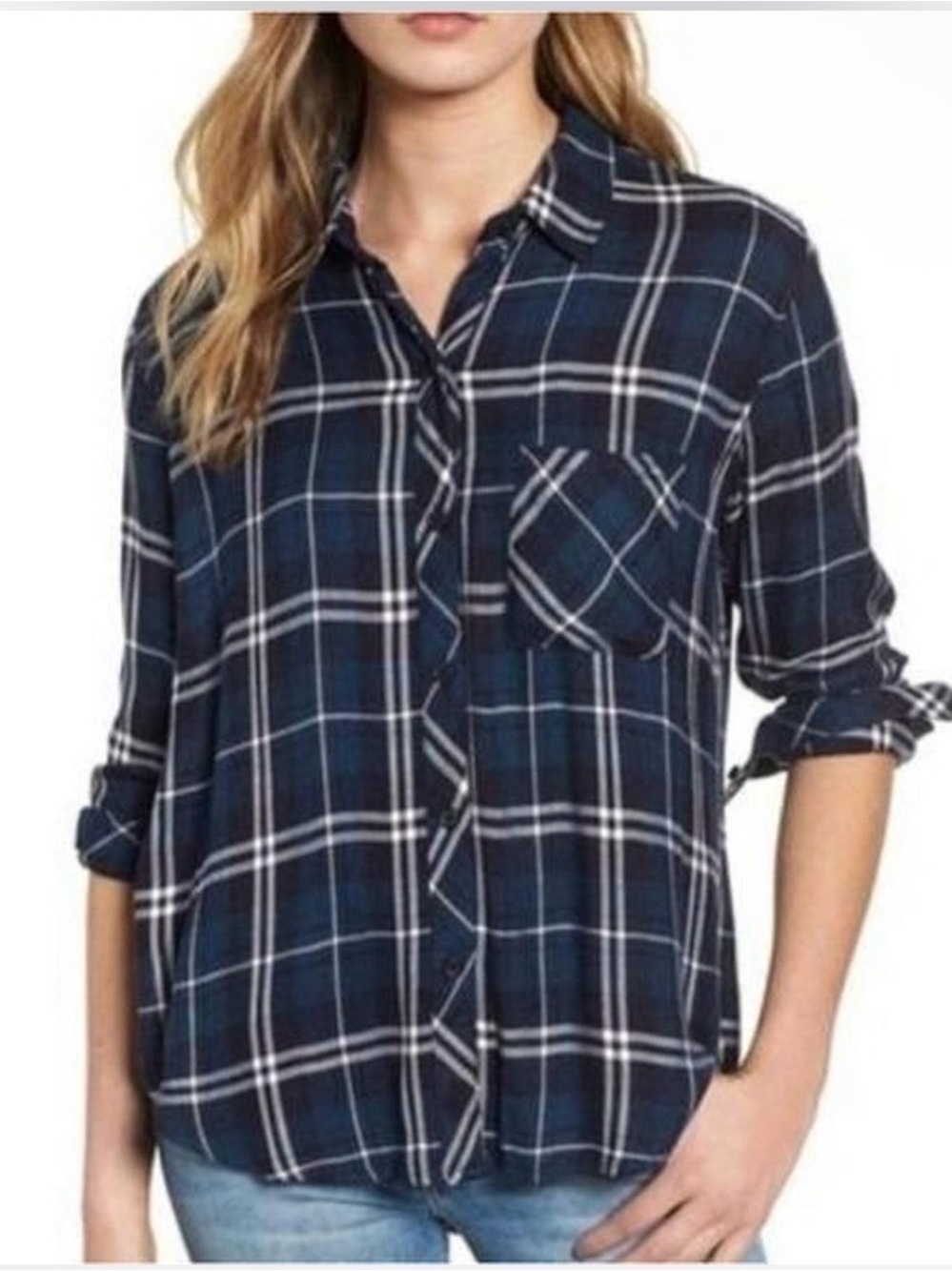 Rails Hunter Midnight White Plaid Button Down Shirt Sz XS